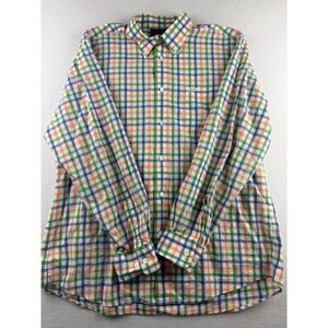 Faconnable Classique Mens XL Gingham Check Button Down Shirt Orange Green Blue